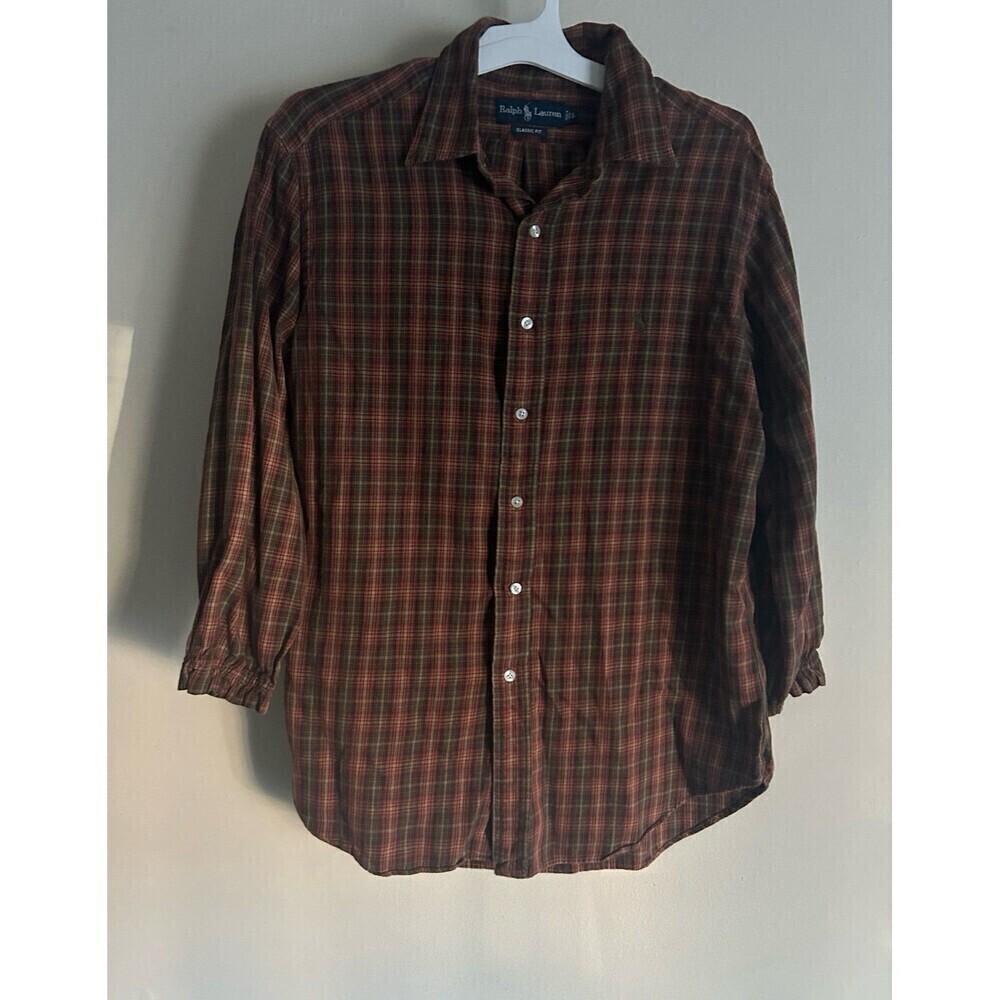 Ralph Lauren Button Up Classic Fit Shirt Womens Size Large Plaid